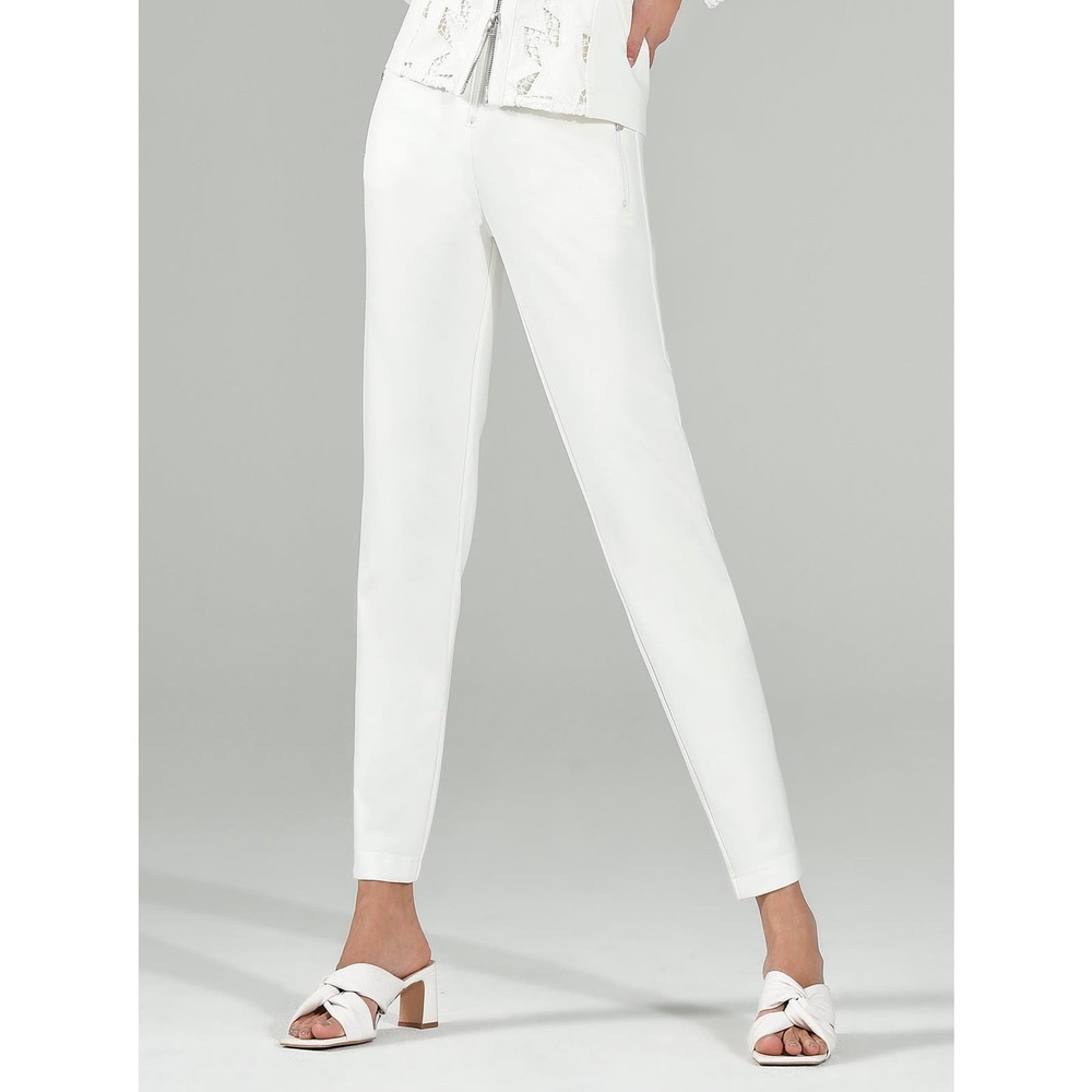 Women's White Pull On Athleisure Casual Pants Zip Up Size 12 NWT I'CONA - Picture 4 of 5